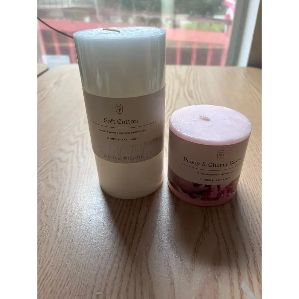 New Threshold Bundle of 2 Candles Peony& Cherry🍒Blossom 3”x3” Soft Cotton 6”x3”